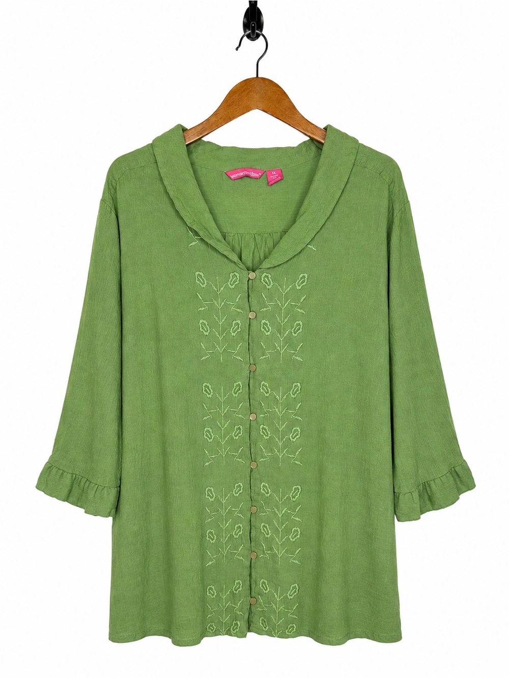 Woman Within Sage Green Embroidered Gauze Tunic Top Plus Size 4X Ruffle Sleeve